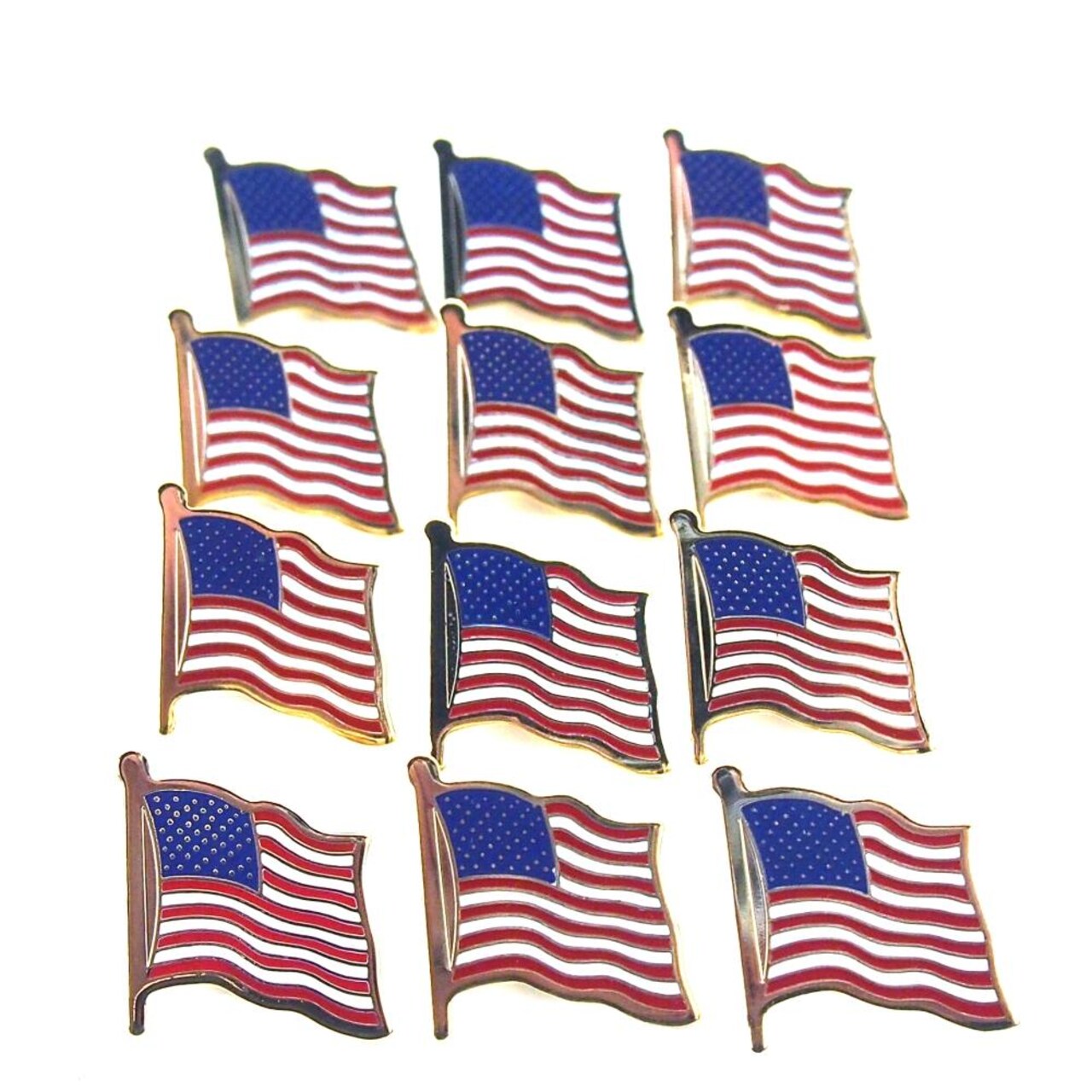 12 Gold Plated American Flag Pins United States USA Hat Tie Lapel Tacks